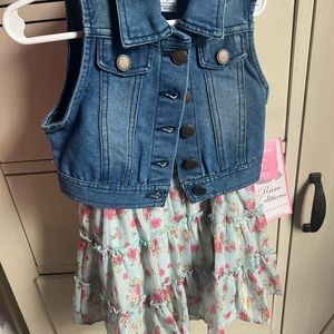 Rare Editions Denim Vest with Floral Dress 2T